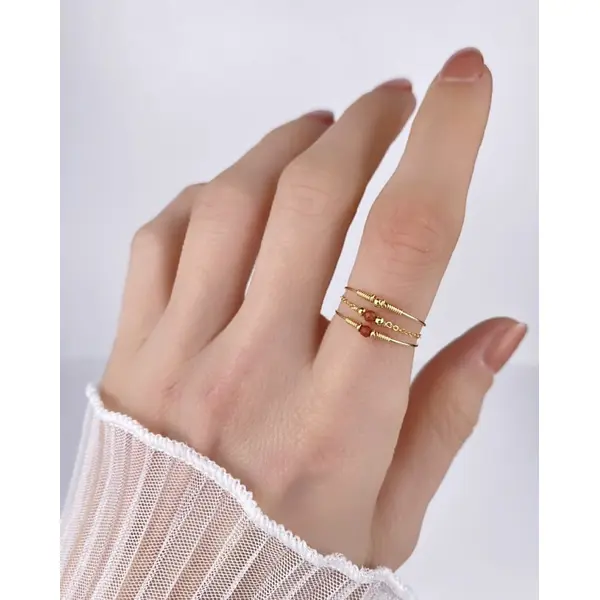 Trio de bagues fines empilables en argent 925 et jaspe rouge - lot de bagues minimalistes en argent 925 ou en or