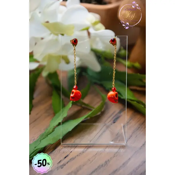 Boucles d'oreilles "bellatrix" code : destock50 acier inox et howlite synthétique 58 mm bijoux femme assembler mains (a865)