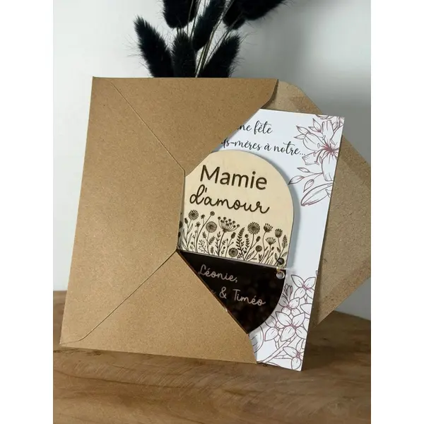 Magnet en bois personnalisé mamie d'amour - fête des grands-mères - cadeau mamie ou maman d'amour