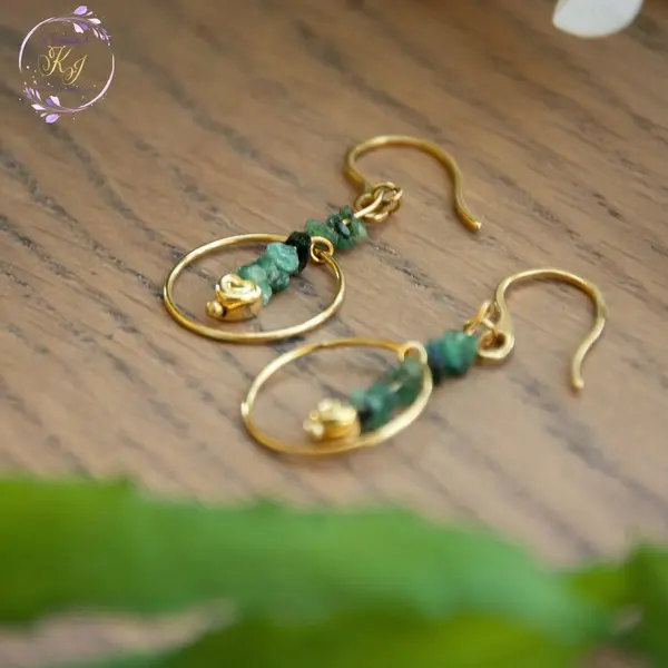 Boucles d'oreilles "émeraude brésil" code : destock50 acier inox et émeraude 53 mm bijoux femme assembler mains (a544)