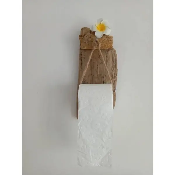 Porte papier toilette en bois flotté avec motif tropical (fleur frangipane)