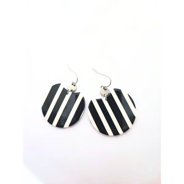 Boucles d'oreilles rayures noires et blanches, acier inoxydable