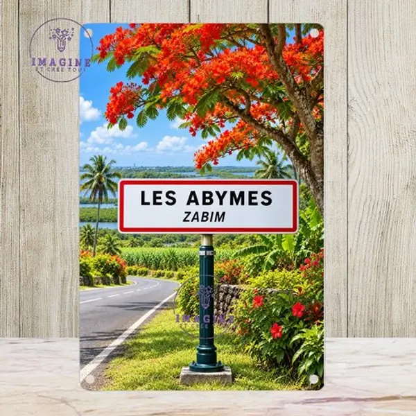 Tableau mural - sublimation - impression infusible ink - plaque aluminium - les abymes - guadeloupe - créole - panneau routier