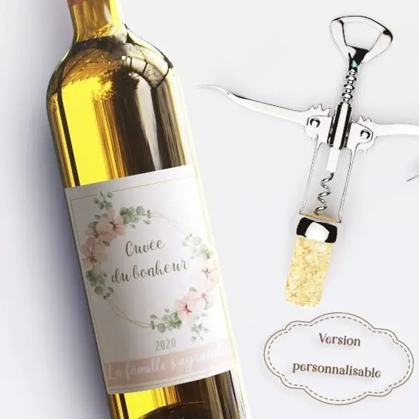 Etiquette bouteille de vin personnalisable fleurie pour annonce originale