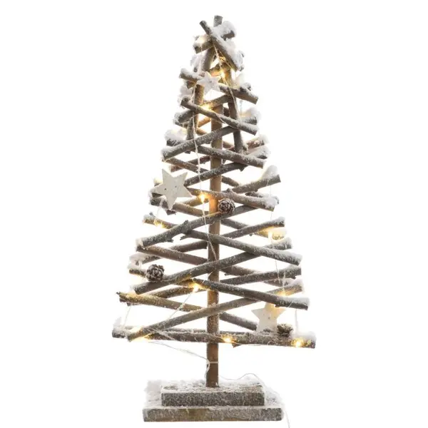 Arbre de Noël enneigé lumineux en rotin 50cm