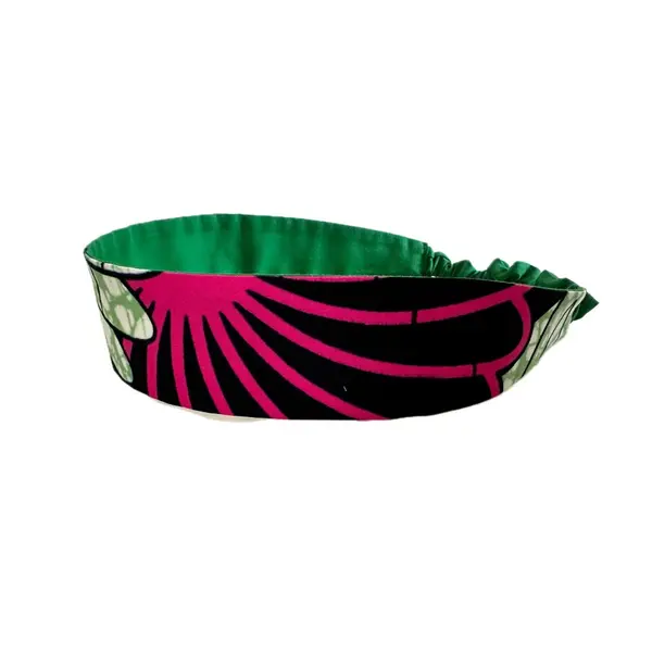 Bandeau cheveux femme wax vert, marine et rose