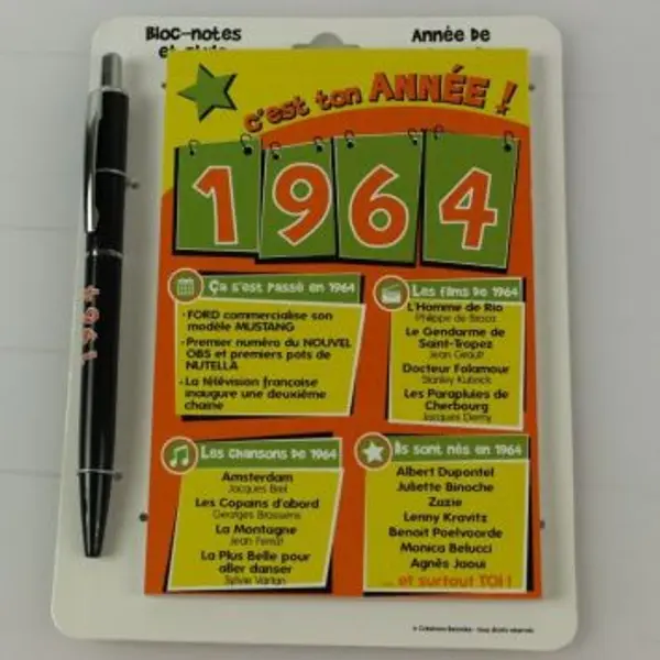 Bloc-notes et Stylo Année de naissance 1988