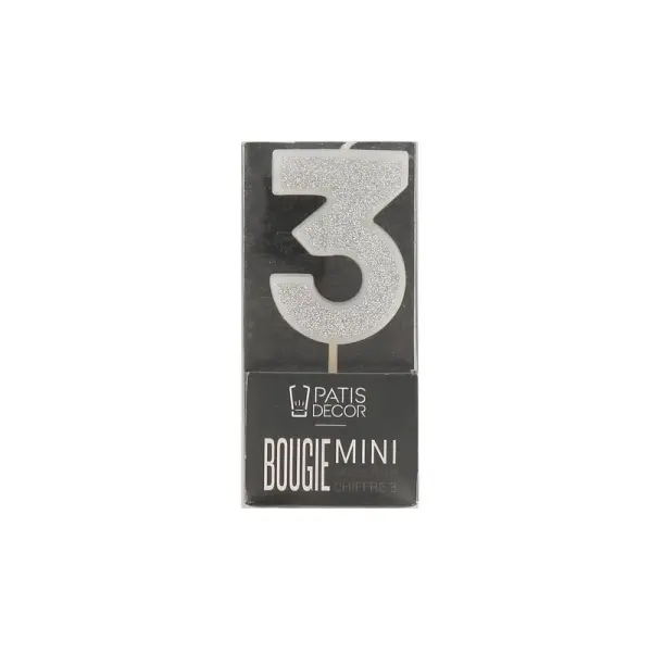 Bougie argentée pailletée chiffre 3