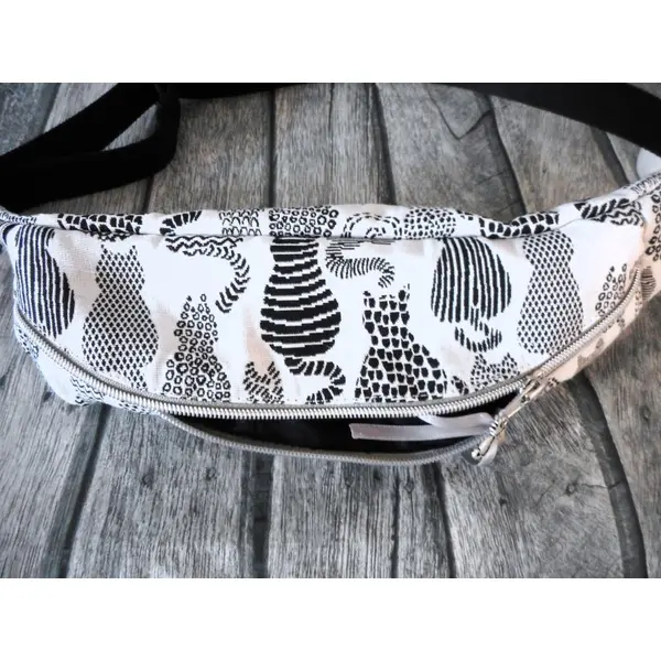 Sac banane pour homme ou femme, jacquard chats gris, sac bandoulière, cadeau femme homme, cadeau anniversaire fêtes