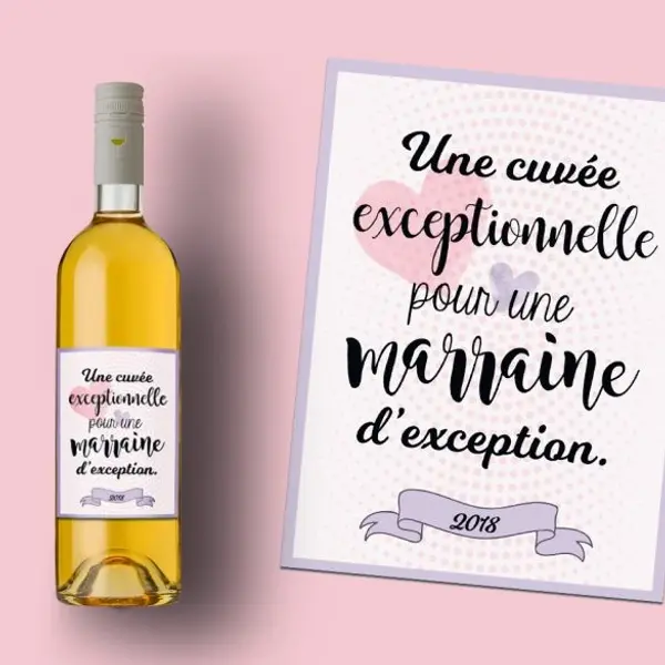 Etiquette bouteille vin pour marraine exceptionnelle