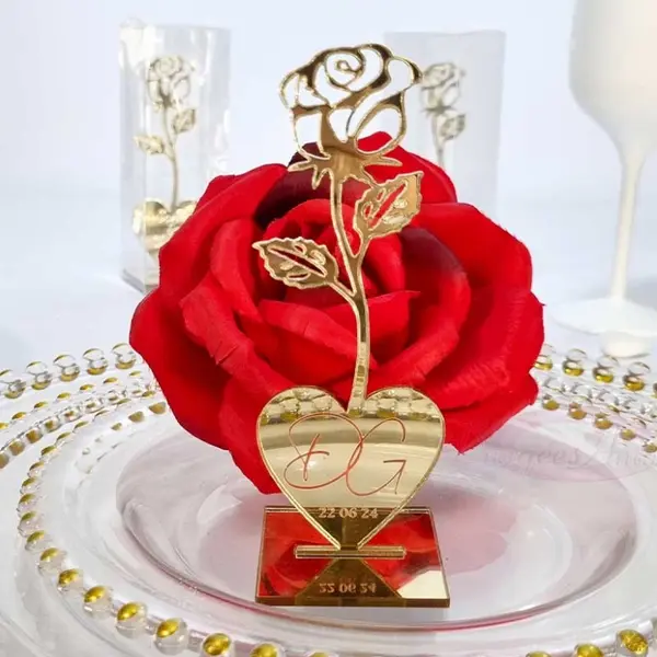 Rose éternelle personnalisée en miroir avec boite pvc