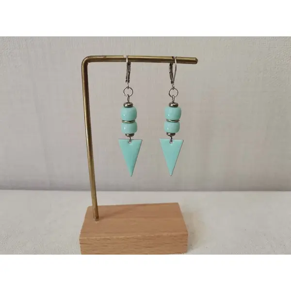 Boucles d'oreilles acier inoxydable pendentif triangle émail