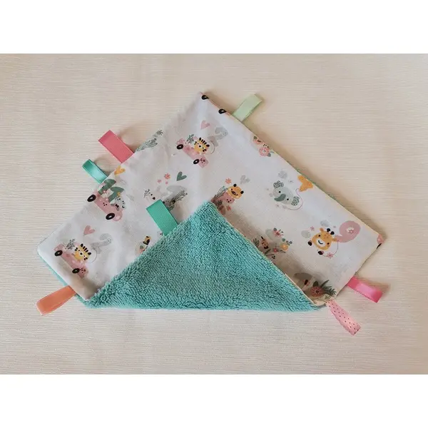 Doudou plat carré coton motifs animaux