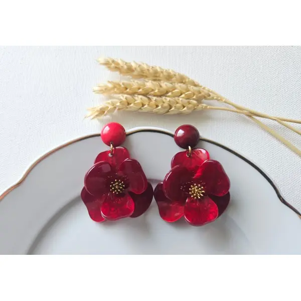 Boucles d'oreilles hortense bis - fleurs en relief en acrylique - esprit vintage