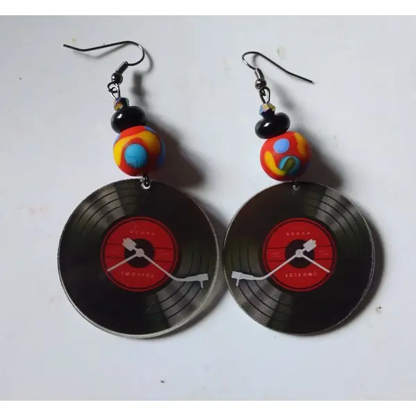 Disco...boucles d’oreilles originales, ludiques, ooak, perle au chalumeau, création artisanale unique