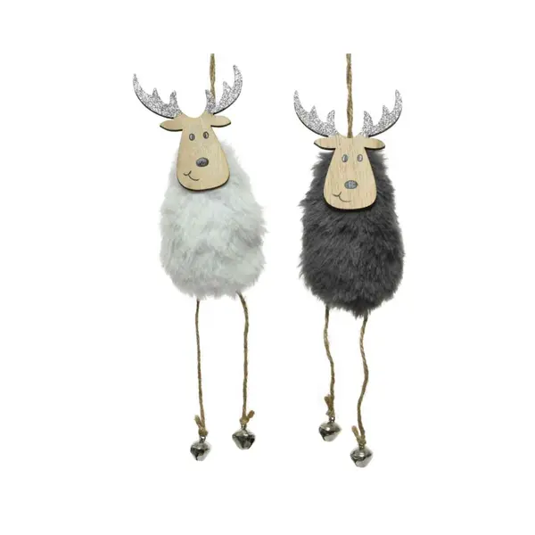 2 Suspensions cerfs fausse fourrure 19cm