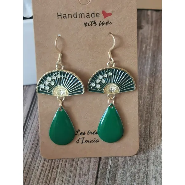 Boucles d'oreilles éventail vert