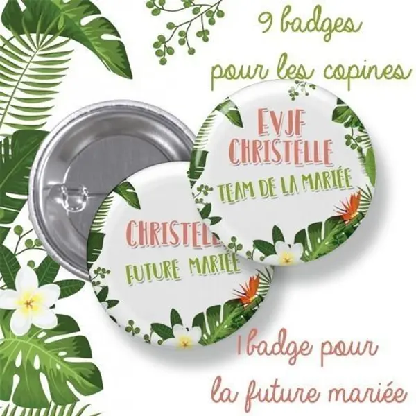 Badges EVJF rond grand format en métal - modèle tropical