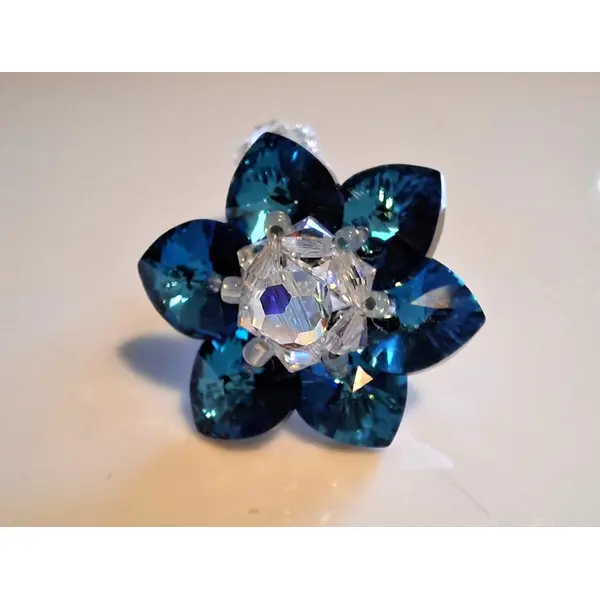 Bague fleur bleue nuit en perles de cristal swarovski