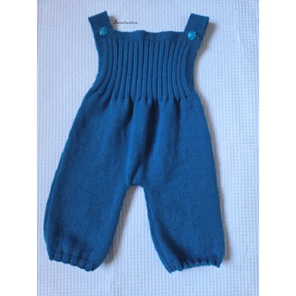 Salopette longue bleu 3 mois tricoté main en laine rico baby