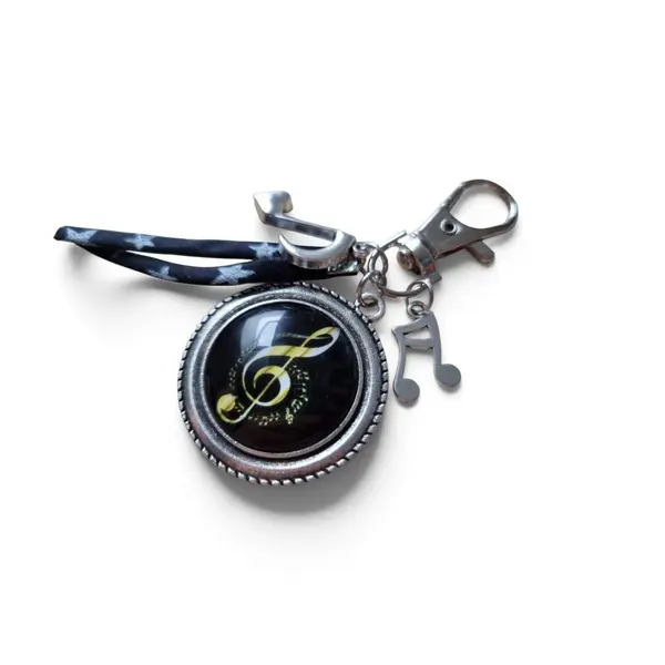 Porte clés musique liberty étoile notes noir blanc gris idée cadeau musicienne professeur de musique noël anniversaire