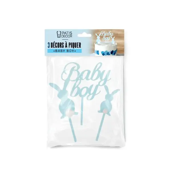 Décors sur pique bleus Baby Boy lapins