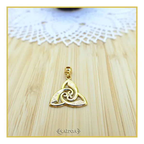 Collier pendentif noeud bouclier celtique porte bonheur talisman chaine et mousqueton entièrement en acier inoxydable (#c424)