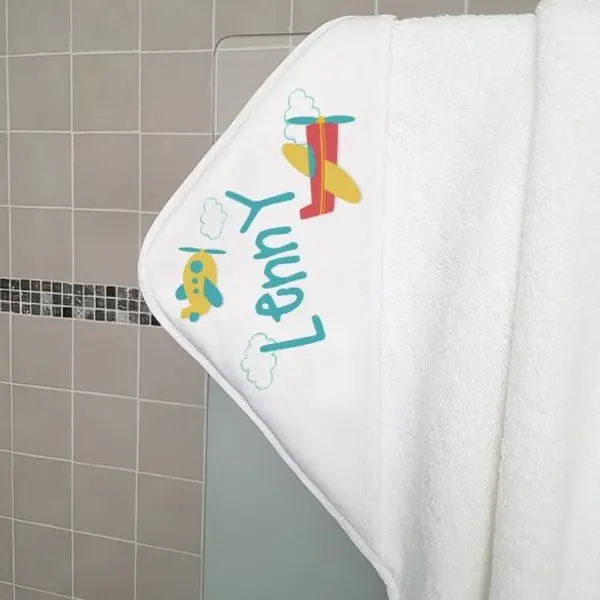 Cape de bain personnalisée en éponge | pour enfant | avec prénom | modèle Avions