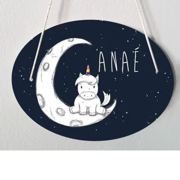 Plaque de porte chambre d'enfant personnalisable - modèle Anaé - Licorne