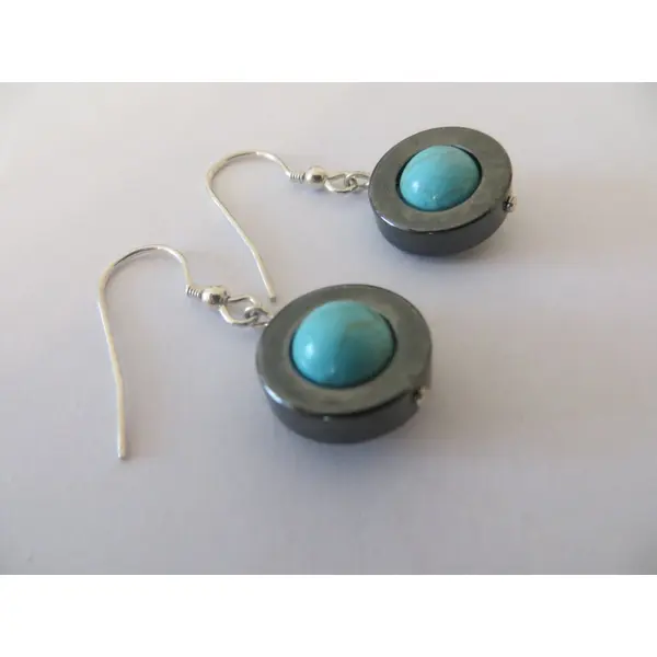 Boucles d'oreilles hématite et turquoise véritable et argent 925