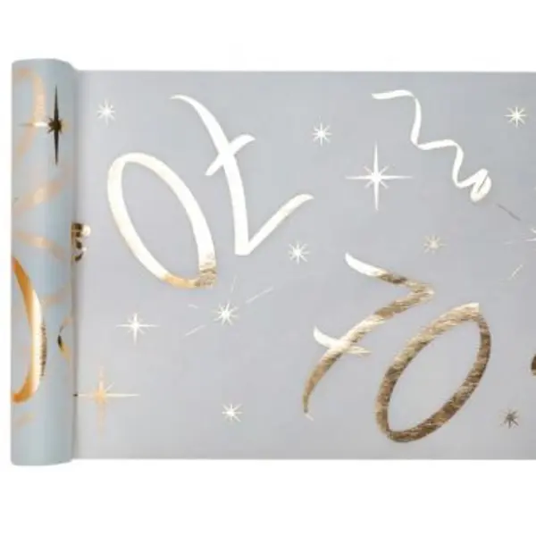 Chemin de Table Anniversaire - Blanc et Or - 70 ans