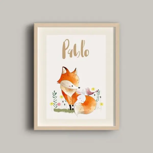 Affiche renard personnalisée pour chambre d’enfant avec prénom