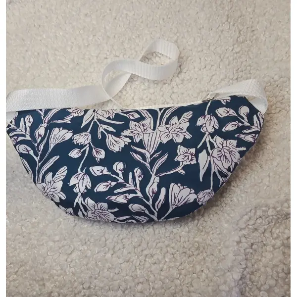 Sac banane tissu indien hampi bleu pétrole entrelacs de fleurs-création artisanale, sac mou bandoulière