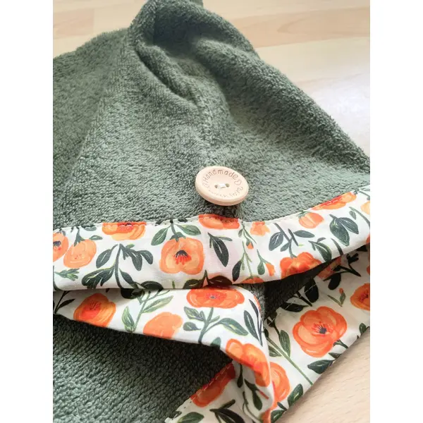 Serviette de tête - serviette turban pour cheveux en éponge coton kaki