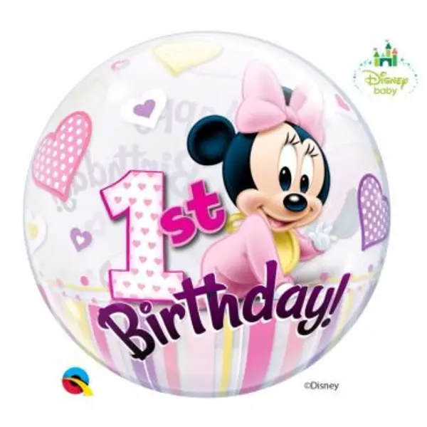 Ballon Bulle - 1er Anniversaire - Bébé - Minnie - 56 cm