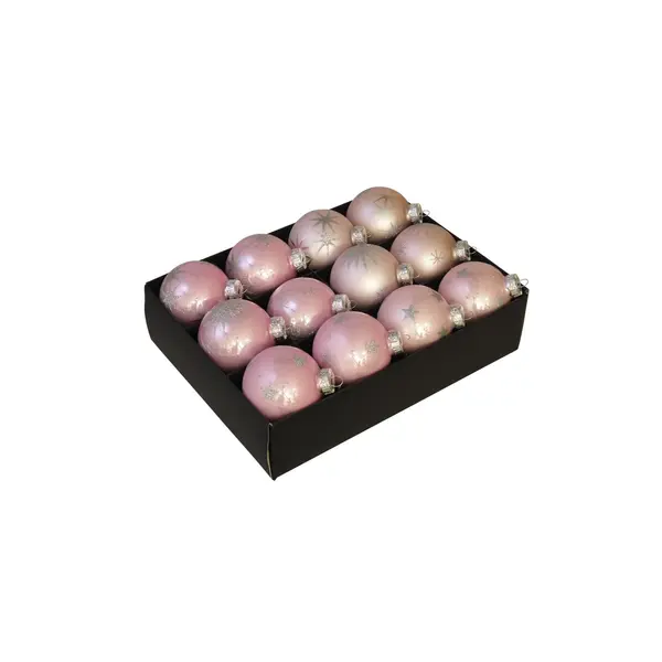 12 Boules de Noël roses étoilées
