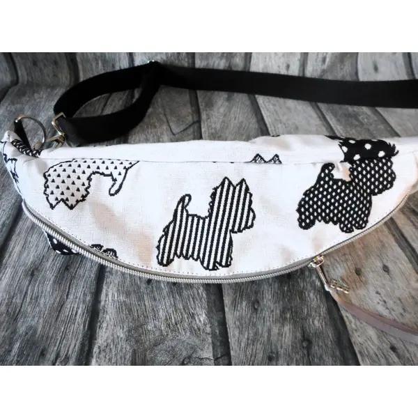 Sac banane femme homme, jacquard chiens westie gris, cadeau anniversaire fête des mères pères