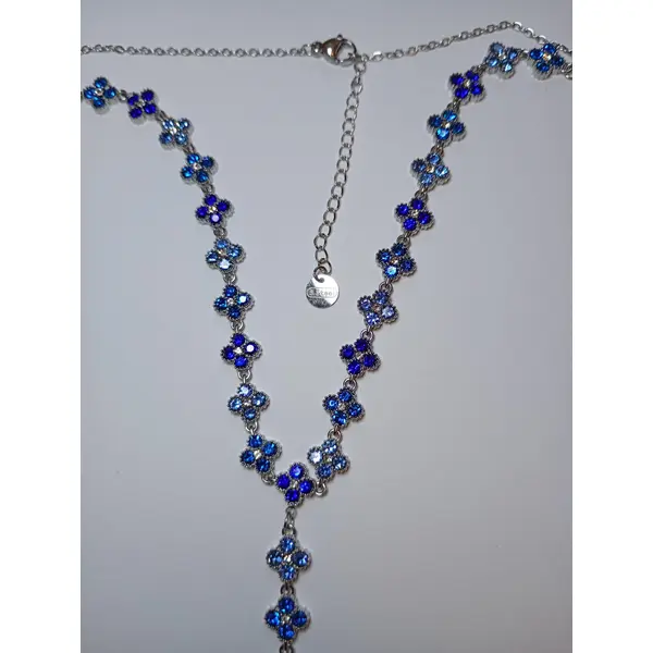 Collier princesse y bleu roi, bleu ciel, bleu saphir. - collier trèfles acier inoxydable - idée cadeau