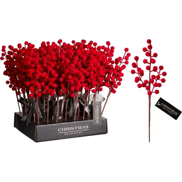 Branche de baies floquées rouge