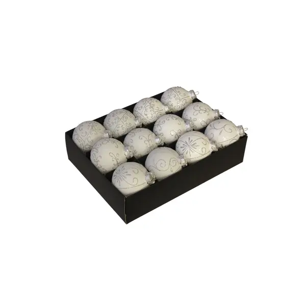 12 Boules de Noël blanches à motif