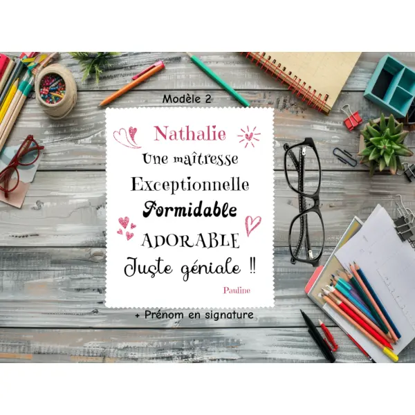 Essuie lunettes maîtresse personnalisé – cadeau fin d’année école