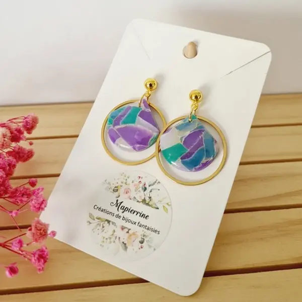 Boucles d’oreilles en pâte polymère bijoux faits main en france acier inoxydable mapierrine marbré translucide a