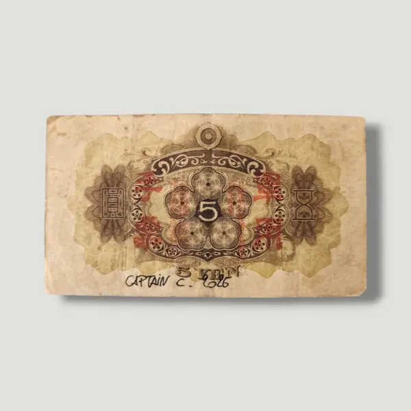 Peinture originale monkey d. luffy one piece sur billet de banque japonais vintage