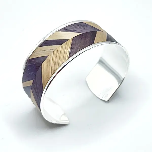 Bracelet en marqueterie de paille de seigle de bourgogne - bijou unique argent - cadeau original