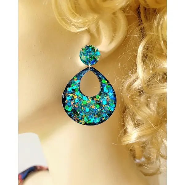 Boucles gouttes marines pastille tige colorée