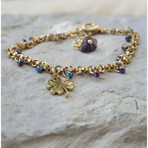 Bracelet porte-bonheur "trèfle & améthyste"
