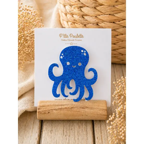 Broche pailletée pieuvre – bijou fantaisie – accessoire veste pull – création artisanale française