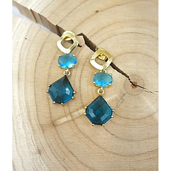 Boucles d'oreilles en verre transparent bleu et turquoise
