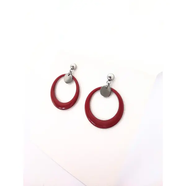Boucles d’oreilles en acier inoxydable, anneaux émaillés rouge foncé