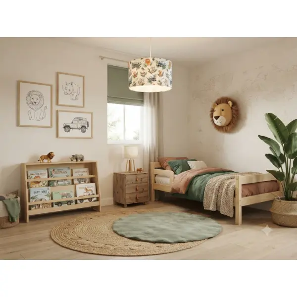 Abat-jour enfant animaux safari – déco chambre bébé, lion, tigre, savane, nature, bohème, cadeau naissance